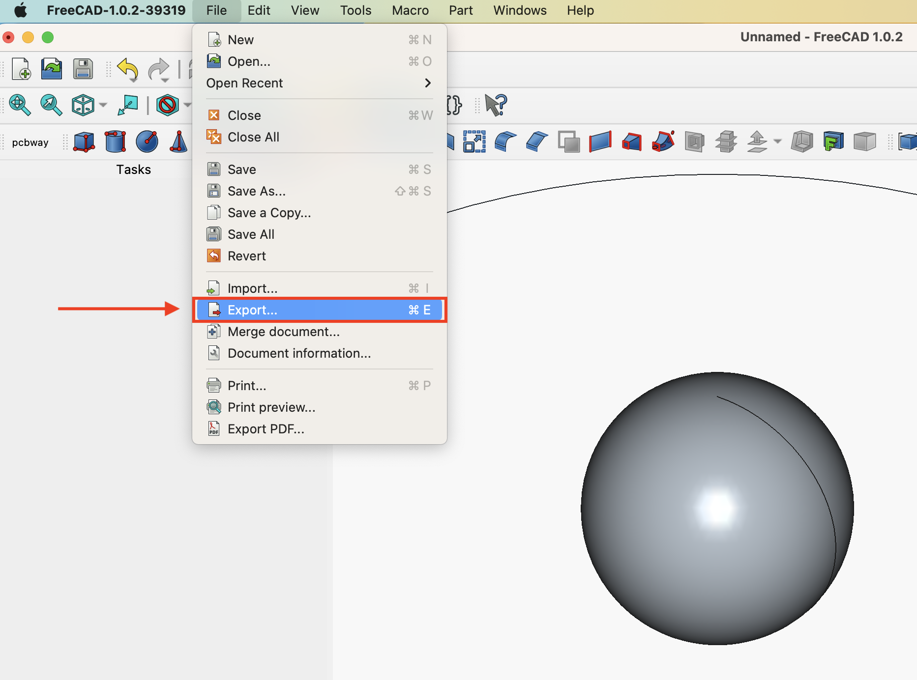File → Export in FreeCAD
