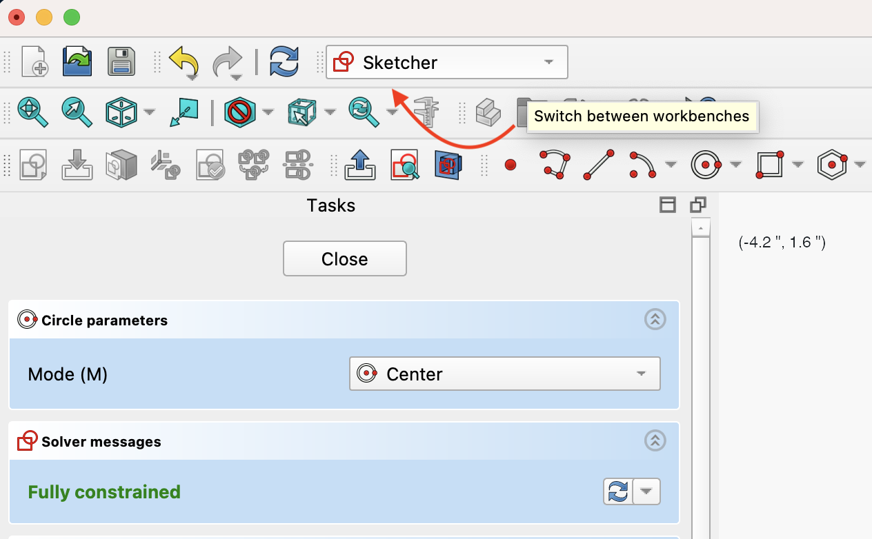 How to switch between workbenches in FreeCAD